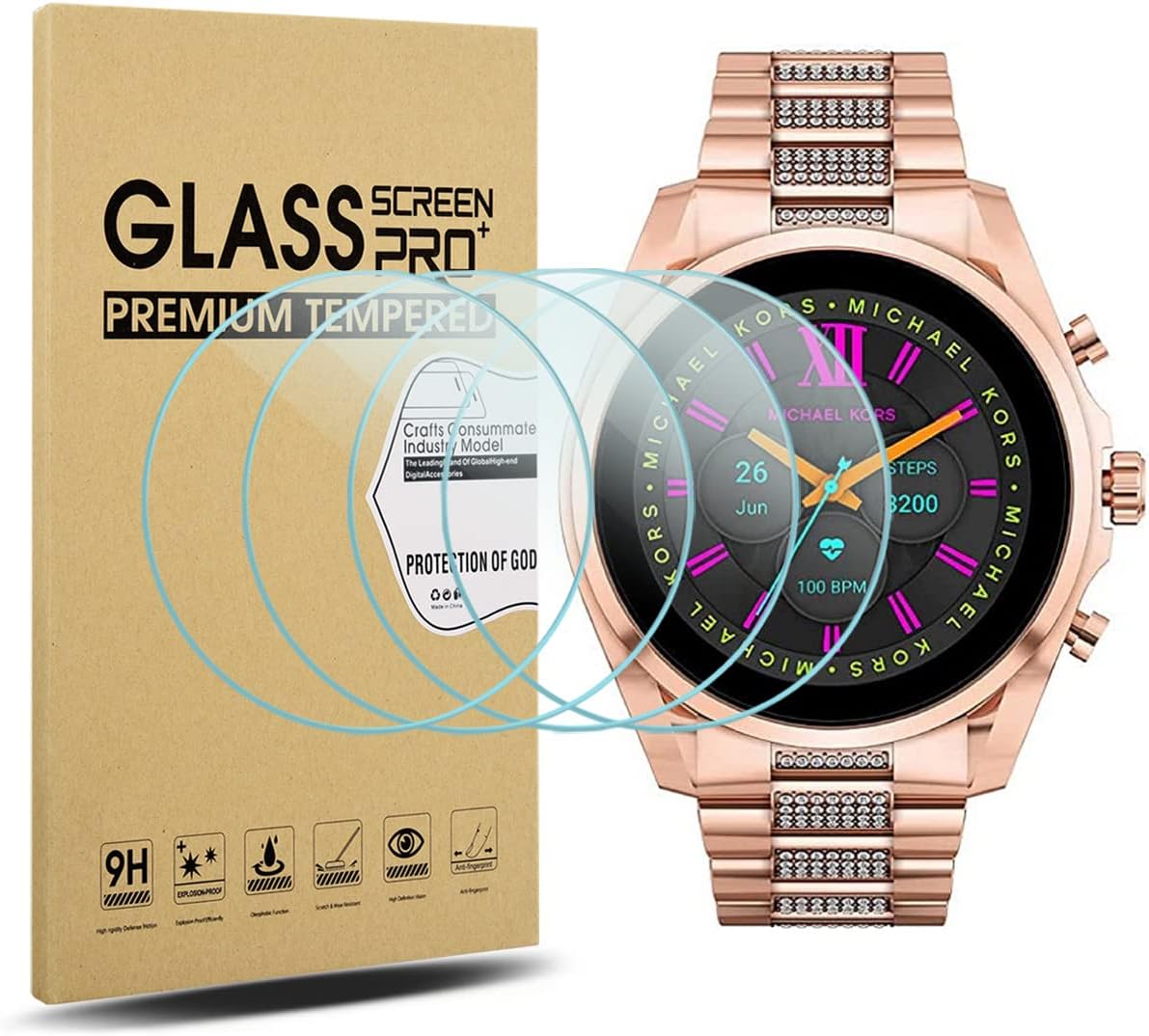 Diruite 4-Pack Screen Protector Compatible with Michael Kors Gen 6 Screen Protector Tempered Glass[2.5D 9H Hardness][Anti-Scratch][No-Bubble]