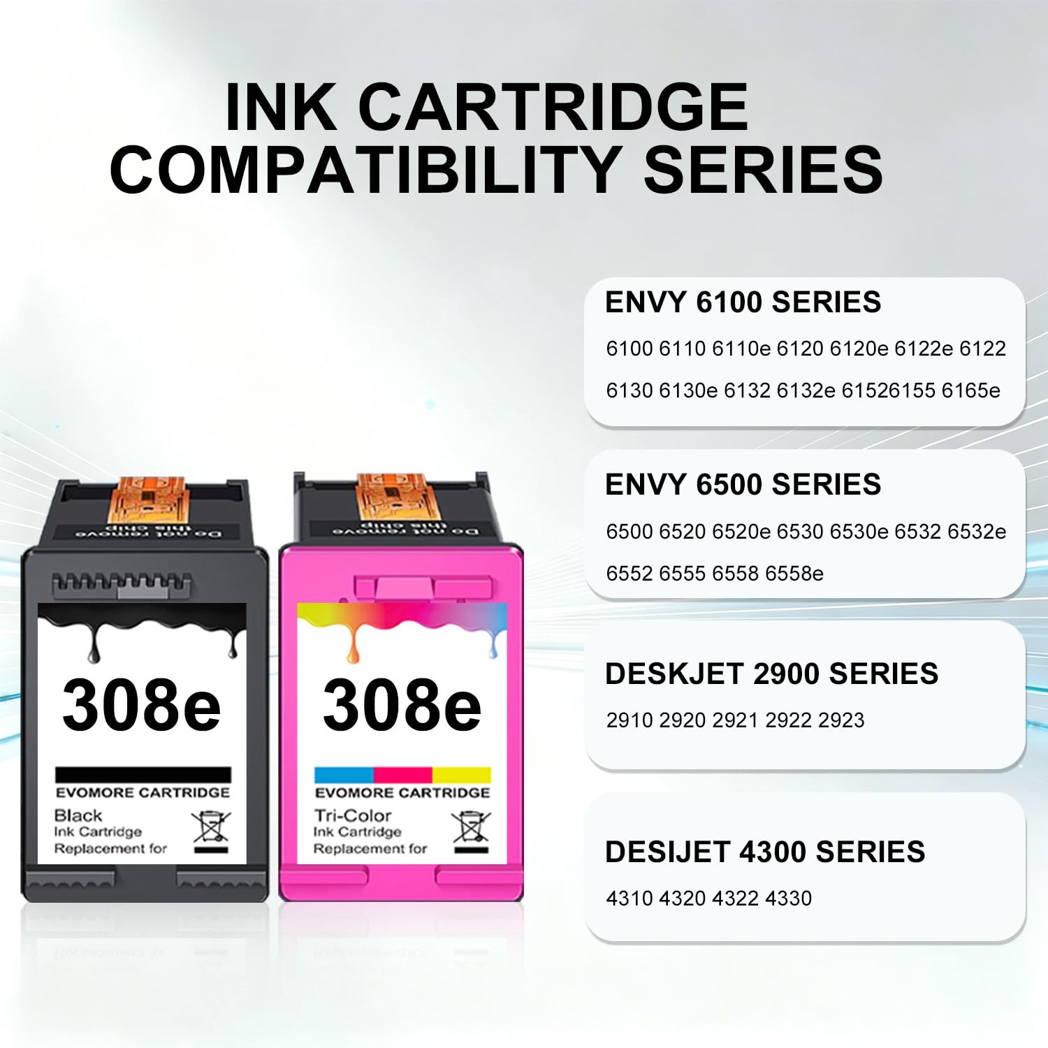 308XL - Cartuccia di ricambio per HP Envy 6120, compatibile con HP 308XL, per HP Envy 6110e, 6120e, 6122e, 6130, 6132e, 6532e (1 nero, 1 colore)