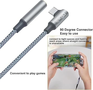 DCHAV USB Audio Converter Adapter Cable, L-Shaped USB C Earphone Jack, Headphone Jack Converter, Type-C 3.5mm, Stereo Mini Terminal, TRRS/4 Poles, USB Converter, Nylon Braid, DAC Chip, Supports