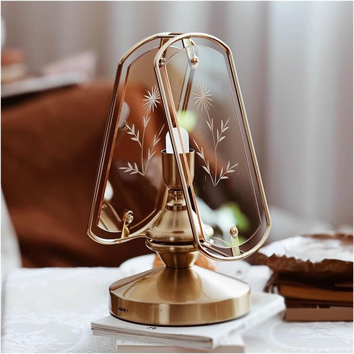 DFAEEKIYO Bedside Lamp Table lamp Nostalgic French Carved Glass Antique Wrought Iron Living Room Bedroom Study
