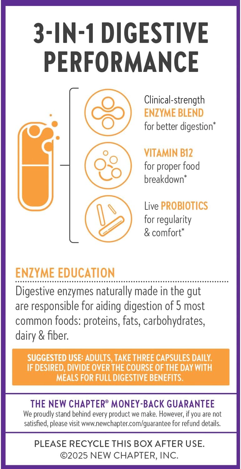 New Chapter All-Flora Enzyme Complex with Probiotics Relieves Bloating & Gas - Clinical-Strength Digestive Enzymes + Ultra-Concentrated Probiotics + Fermented Vitamin B12, 90 Vegan Capsules