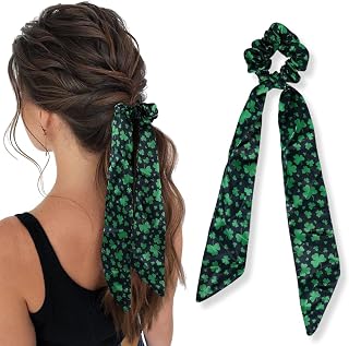 St. Patrick's Day Hair Scarf Scrunchie Green Shamrock Elastic Hair Scrunchies for Women Ponytail Holder Hair Accessories