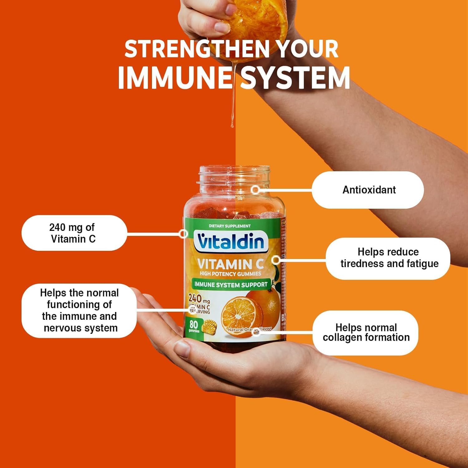 Vitamine C Gummies – 240 mg per dagdosering – 80 Gummies (40 dagen voorraad) – Sinaasappel smaak – Voor een sterk Immuunsysteem – Glutenvrij – voor Kinderen en Volwassenen