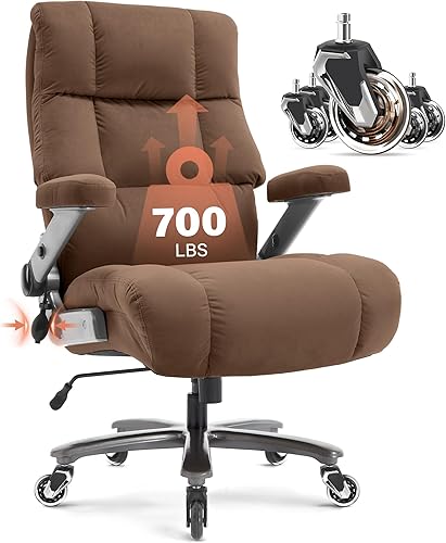 Silla de oficina grande y alta, 500 libras, silla de escritorio ejecutiva de tela con soporte lumbar ajustable, brazos abatibles 3D, ruedas