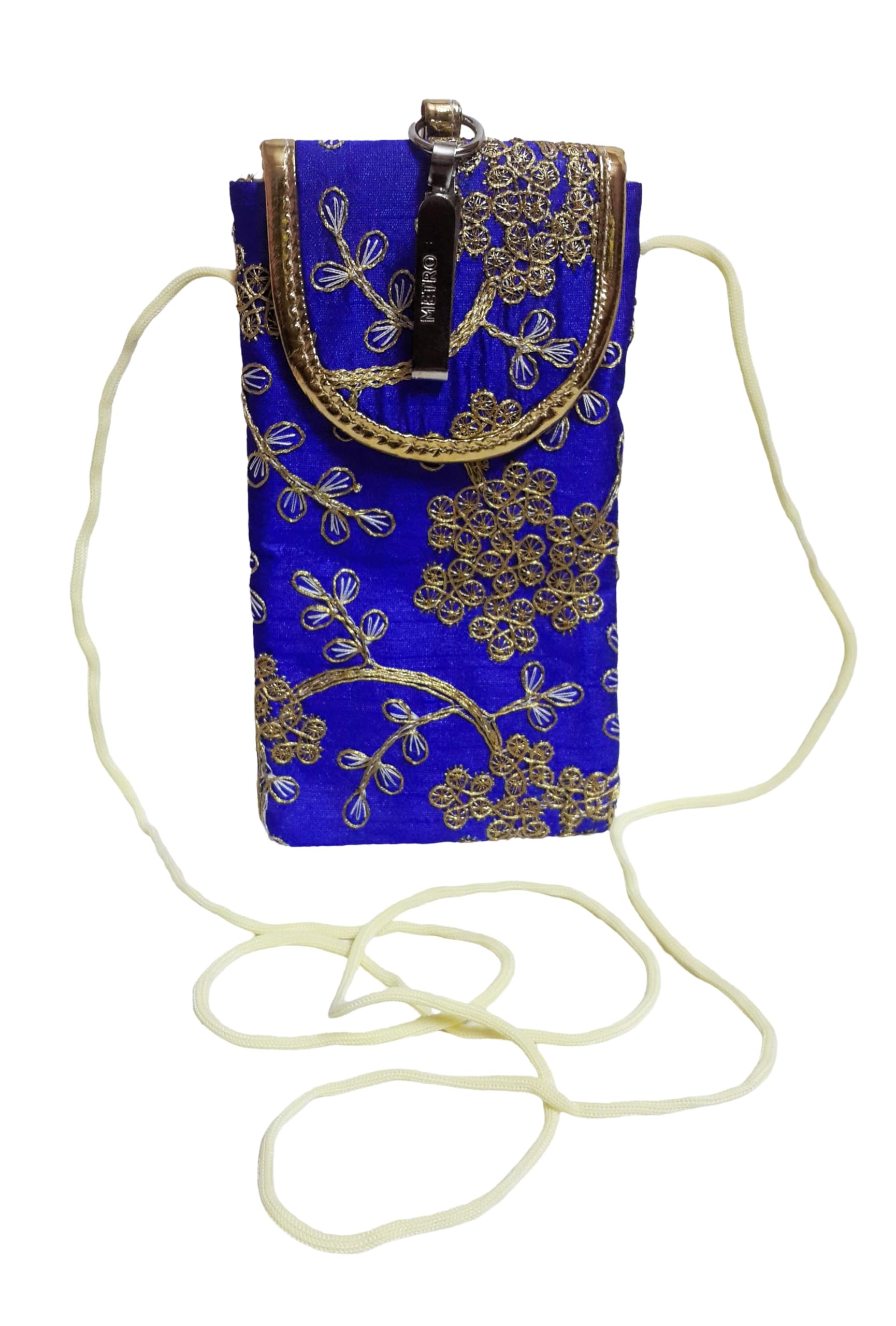 SUMERA WARQ Fancy Embroidered Mobile Pouch Cover for Women Designer Multicolor Handmade Ethnic with Sling & Clip (Blue) 2