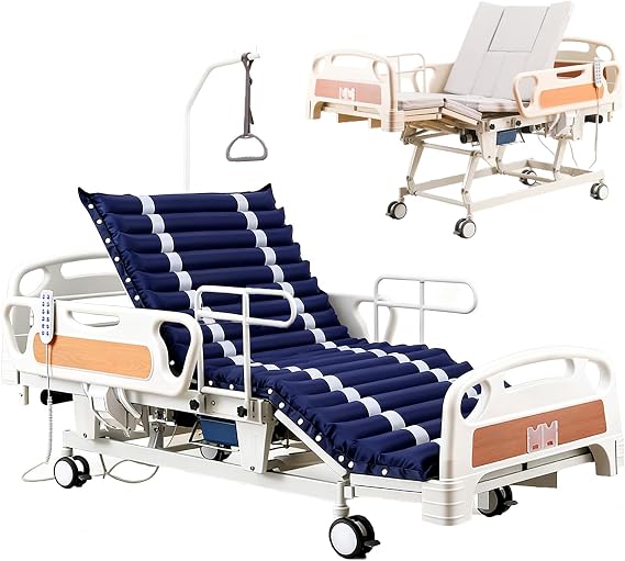 Fully Electric ICU Hospital Bed for Home Use, 18.5-29 Height Range, Adjustable Medical Bed with Lateral Tilting, One-Button CPR Flat, 550LBS Capacity (with Air Mattress 1)