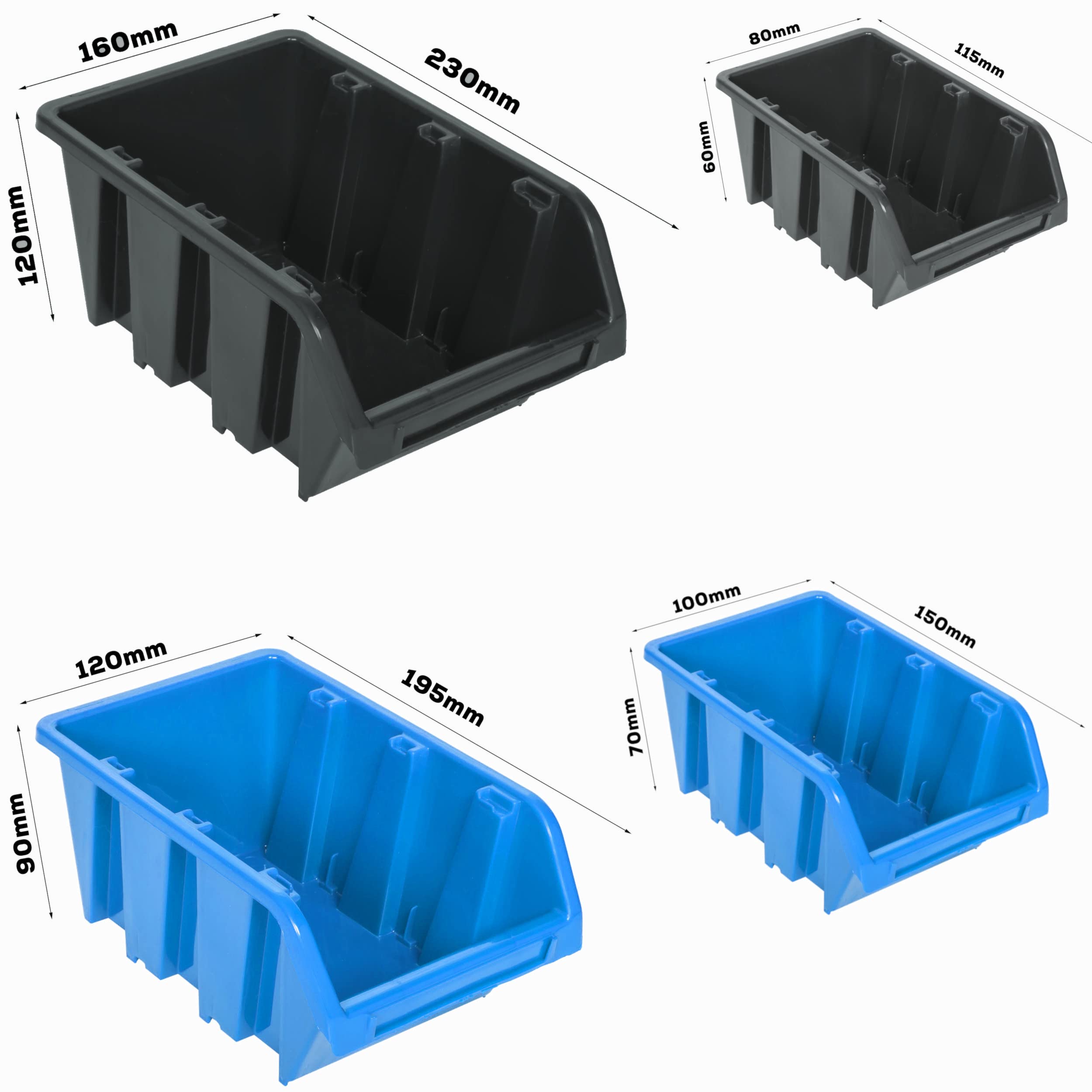 Sistema de Almacenamiento de Pared Organizador Taller, 1728 x 780 mm, 117 Unidades, Cajas Apilables, Estantería de Almacenamiento Visual, Placas de Pared Extrafuertes, Ampliable, Almacenaje Trastero