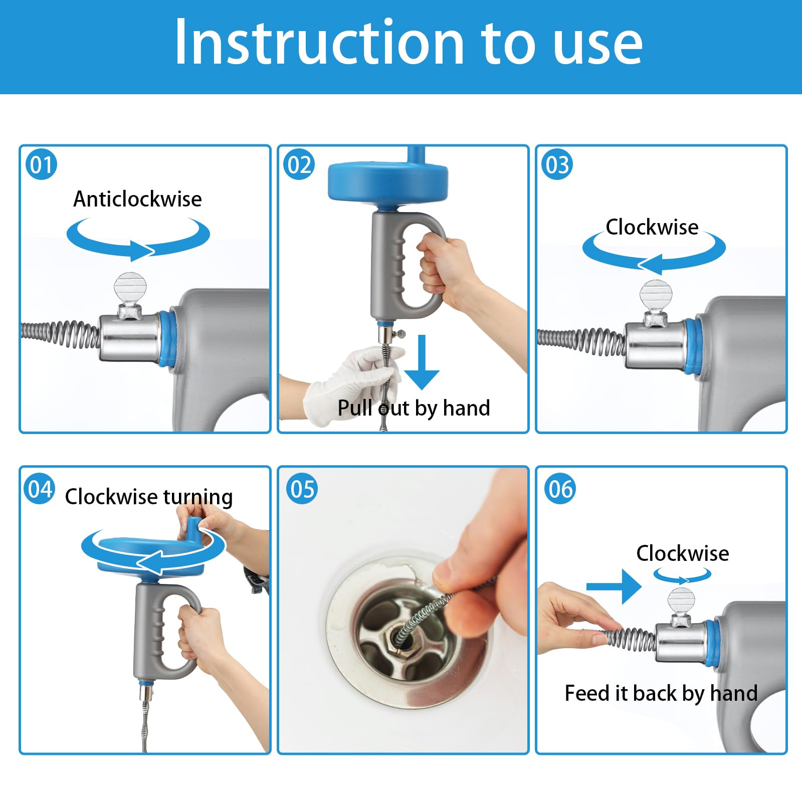 Tondiamo 50 ft Drain Auger Heavy Duty Plumbing Snake Kitchen Sink Drain Clog Remover Manual Flexible Drain Cleaner Tool for Hair Shower Pipe Bathtub Bathroom Floor Sewer Cleaning Plumber Tool