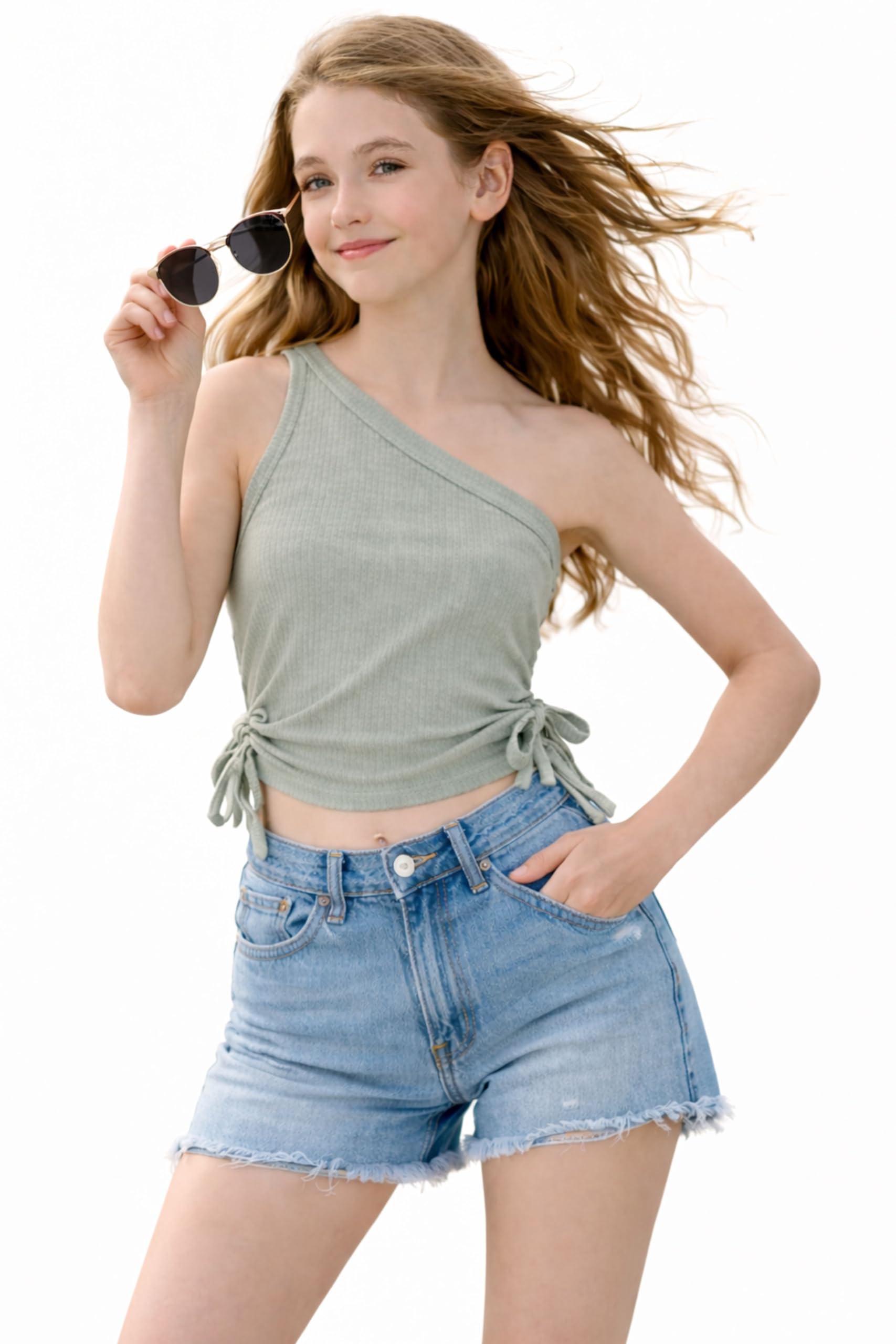 TotzTouch Tshirt for Girls Stylish Western Crop Top Sage Green 8 to 9 Years 2