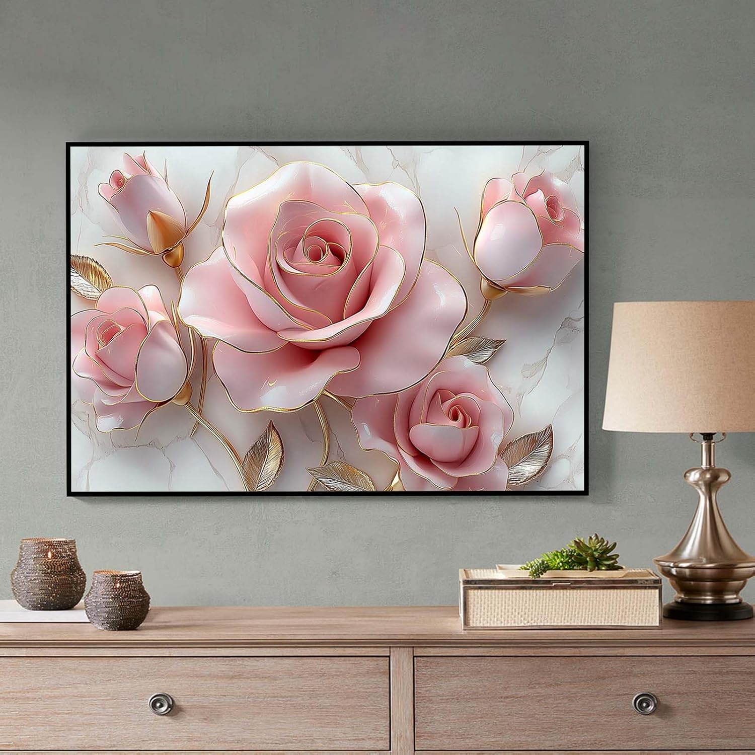 3D Rose Canvas Painting, Flower Canvas Wall Art, Floral