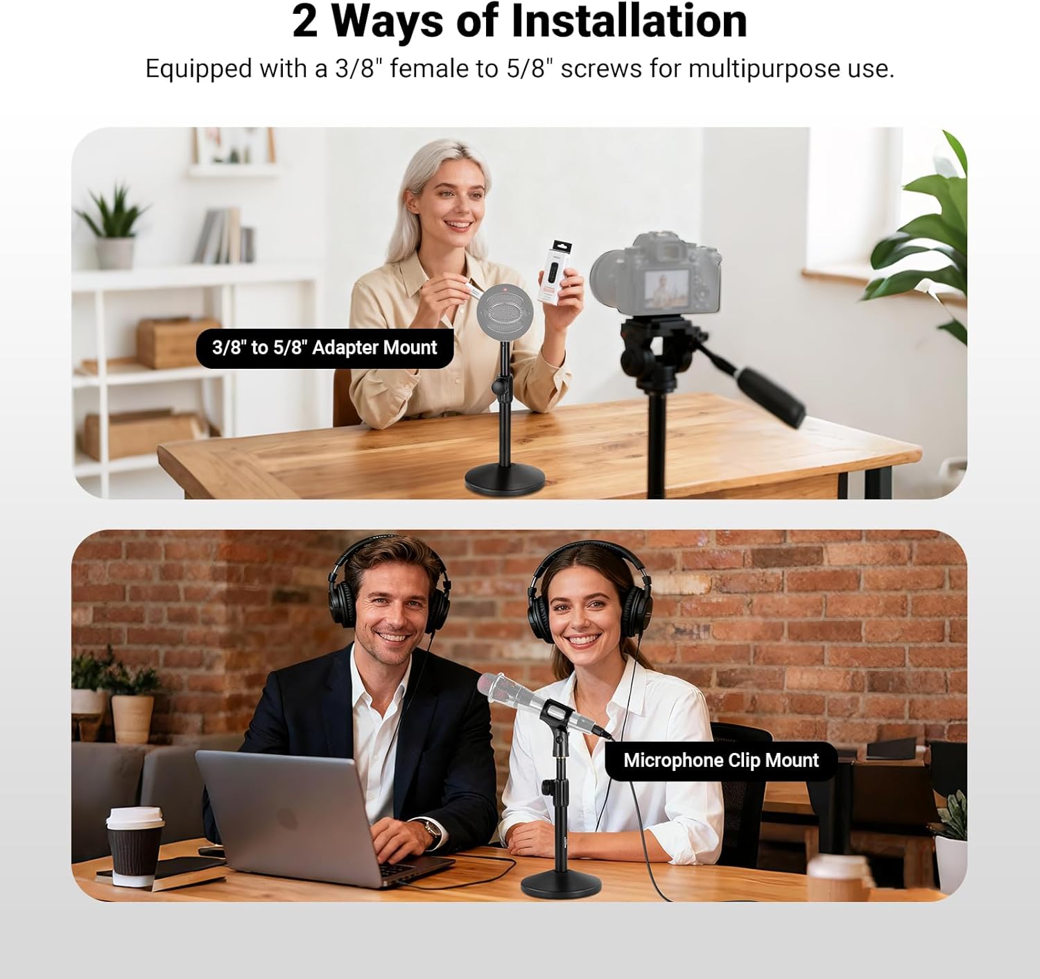 NEEWER Desk Microphone Stand, Adjustable Table Top Mic Holder Mount with Clip and 3/8" to 5/8" Adapter Compatible with Blue Yeti Snowball HyperX QuadCast SoloCast Shure, Max Load 3.3 lbs, MS015