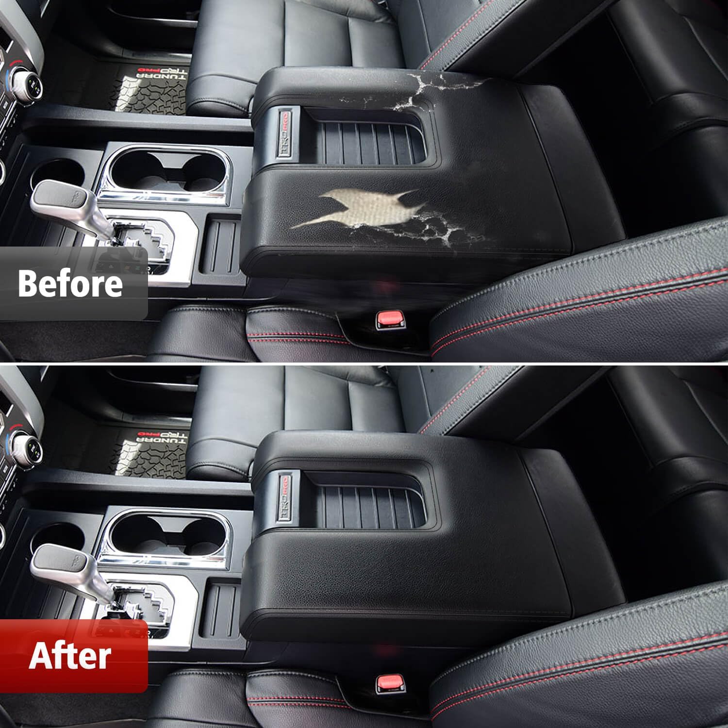 Car Center Console Cover Replacement for Toyota Tundra 2014 2015 2016 2017 2018 2019 2020 2021, Vinyl Leather Armrest Uhpholstery, Anti-Scratch, Black (Leather Part Only)