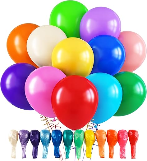 RUBFAC 120 Balloons Assorted Color 12 Inches Rainbow Latex Balloons, 12 Bright Color Party Balloons for Birthday Baby Shower Wedding Party Supplies Arch Garland Decoration