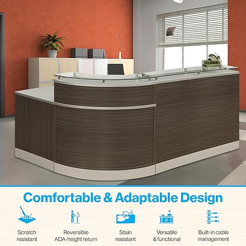 Miniatura 8 de NBF L Shaped Modern Reception Desk with Counter - 79" W x 63" D Retail Checkout Counter - Curved Front Desk Reception Counter - Countertop Welcome