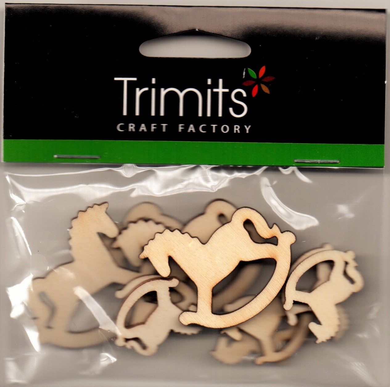 10 x WOODEN ROCKING HORSES BY TRIMITS SELF ADHESIVE EMBELLISHMENTS 2300