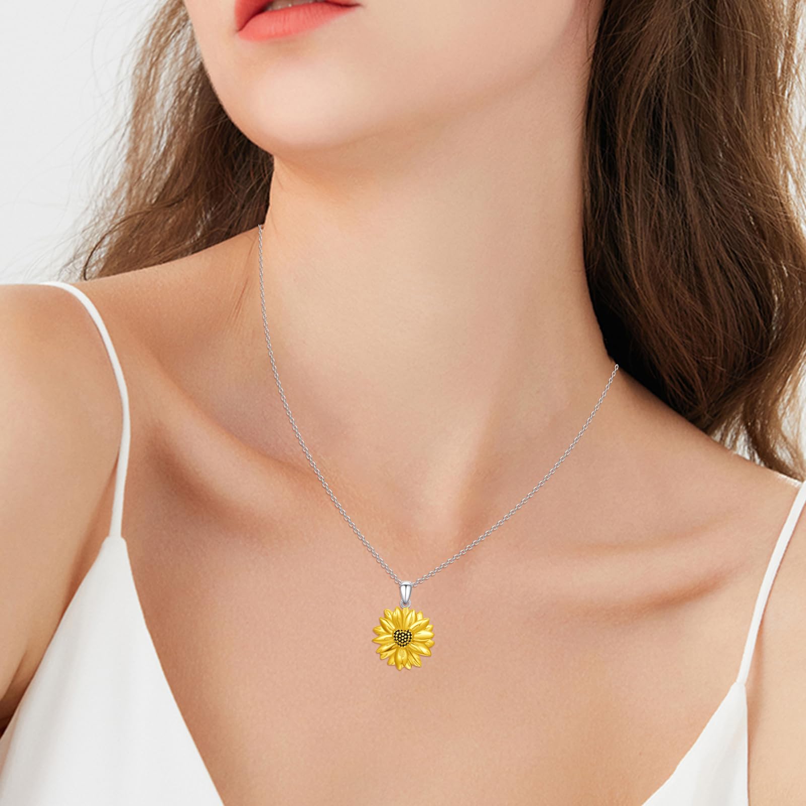 Collana da donna con girasole in argento Sterling 925, con ciondolo a forma di girasole dorato, idea regalo per donne