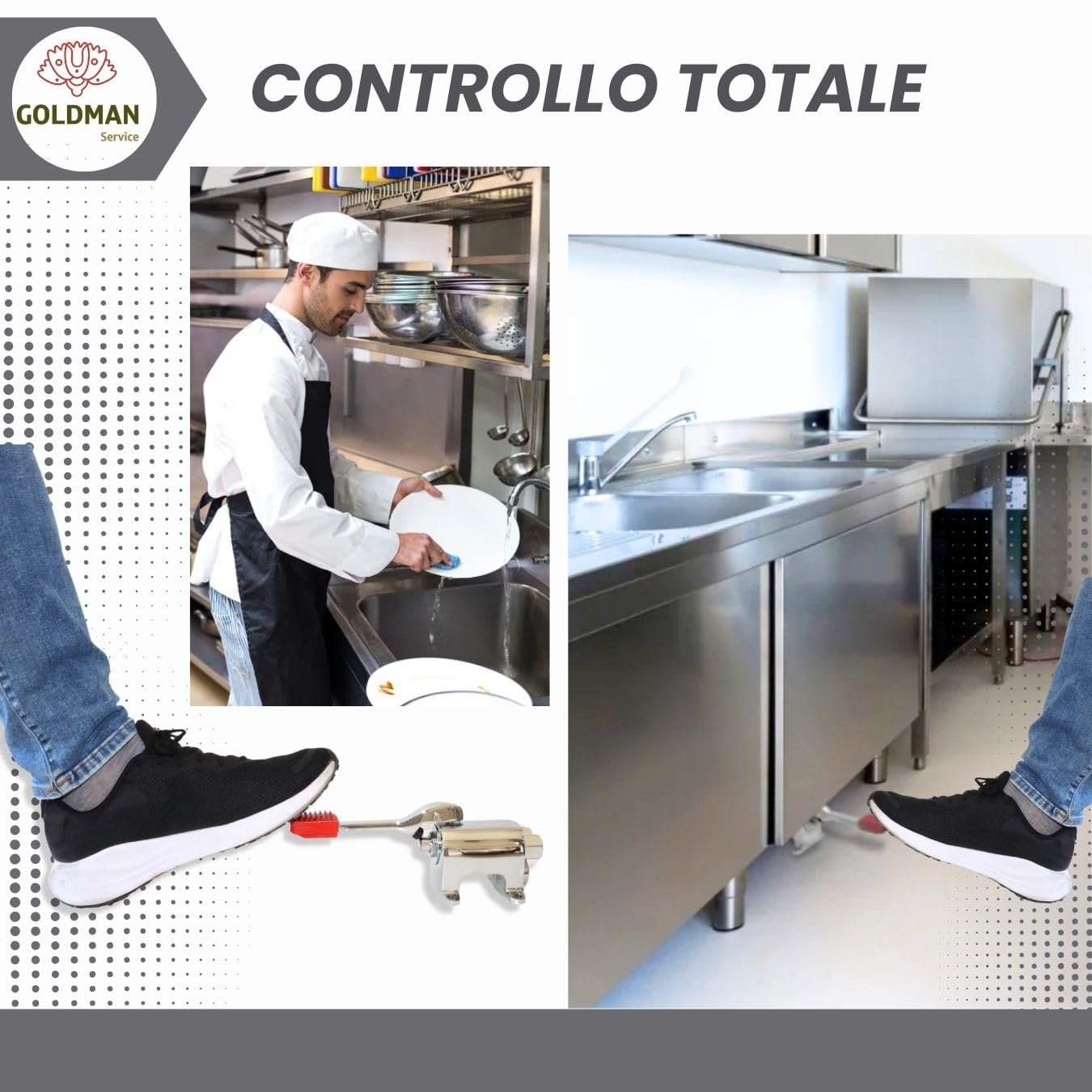 GOLDMAN SERVICE | Rubinetto a Pedale Semplice Miscelatore Regolabile in Piedi due acque fredde - caldo | Usi Lavelli cucine Industriali Alberghiere e Sanitarie