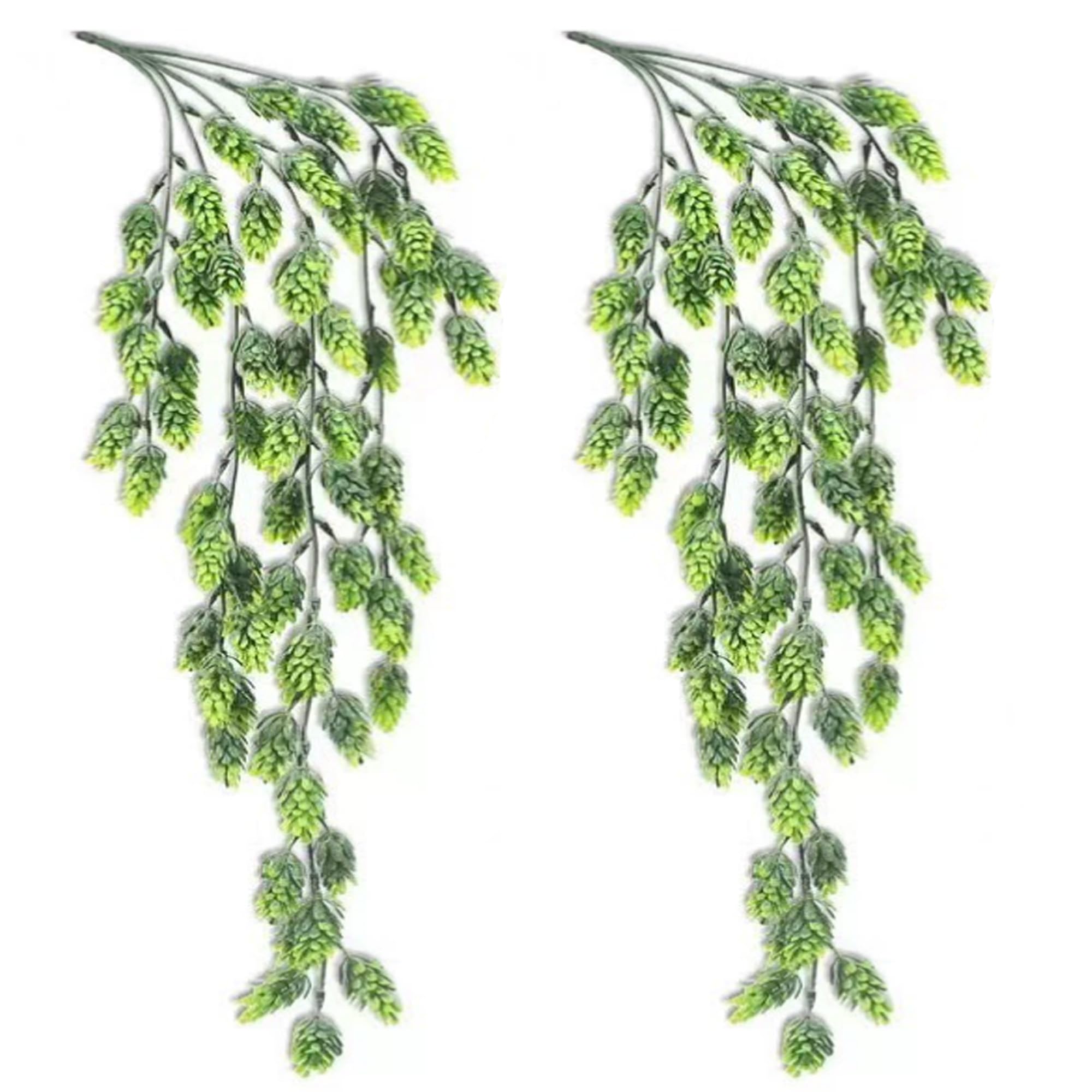LONGHAO 2 pcs Künstliche Hopfen Künstliche Hopfen-Girlande Künstlicher Hopfen Blume Gefälschte Hopfen Blumenranke Girlande Pflanze Fake Hopfen,zum Aufhängen,Künstliche Hängepflanzen,Grün (#1)