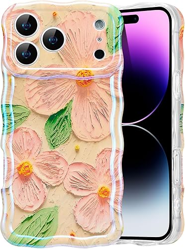 Miniatura 104 de EYZUTAK - Funda protectora de TPU para iPhone 12 Pro, estilo retro colorido, diseño láser brillante de pintura al óleo, estampado floral, borde Azul