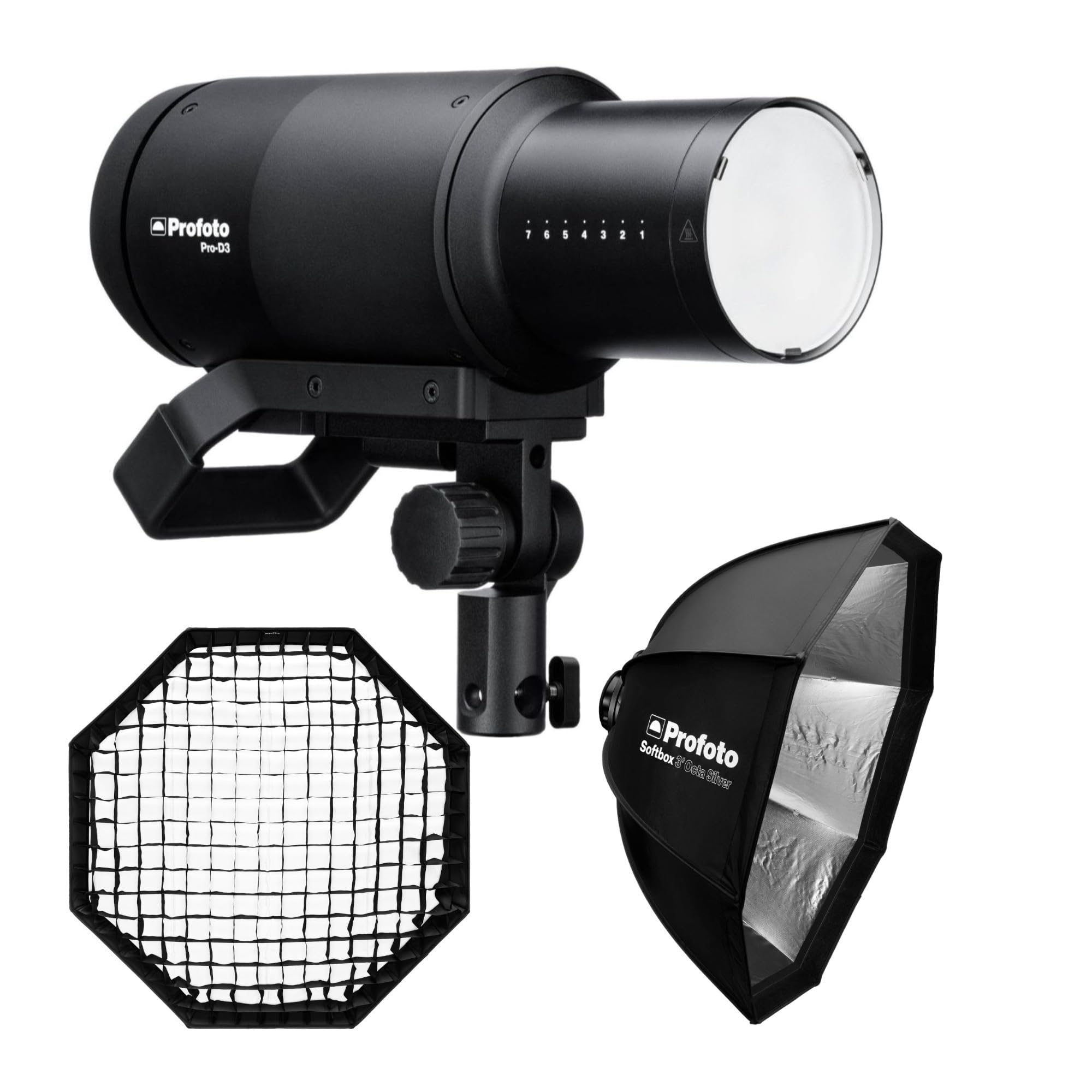 Profoto Pro-D3 750W Industrial-Grade Monolight Bundle with Softbox 3-Feet Octa (Silver) and Softgrid 3-Feet Octa (Black) (3 Items)