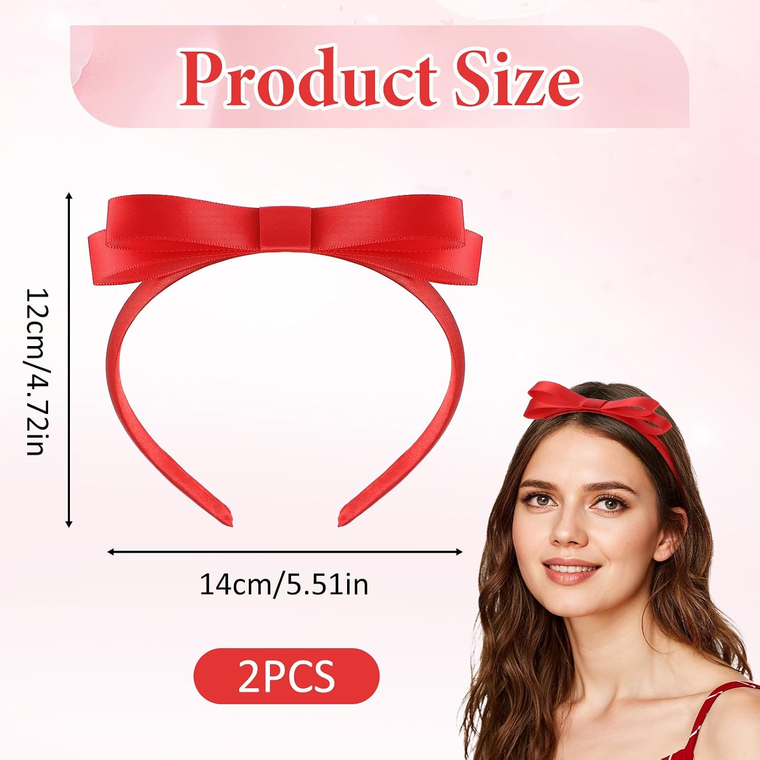 Tyqour 2 Pcs Red Bow Headband, Small Matilda Style Red Headband image 2