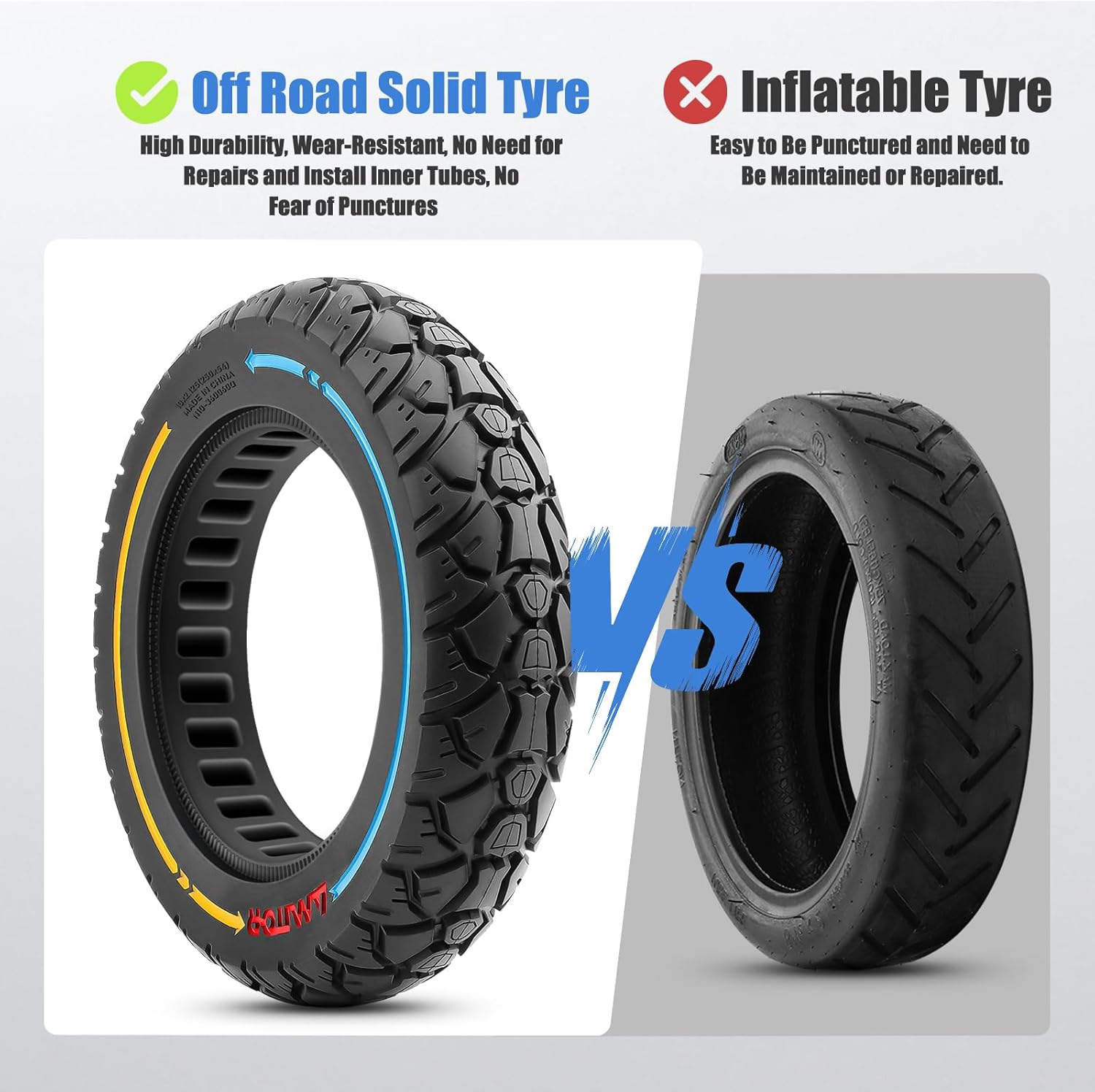 10X2.125 Off Road Tire for Electric Scooter, 10 Inch Solid Rubber Tires Compatible with Ninebot F20/F30/F40/F65, Tubeless Solid Tiyes for Electric Scooter, Electric Scooter Tires Colorful 1PCS