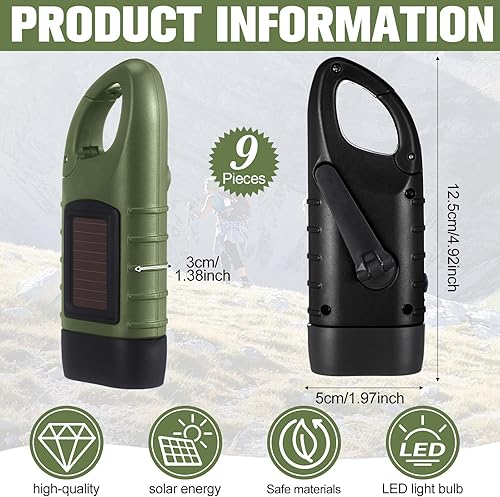 Miniatura 2 de Leelosp Linterna de manivela de mano de 9 piezas, linterna solar para emergencias, dínamo, luz LED de supervivencia recargable para deportes al aire