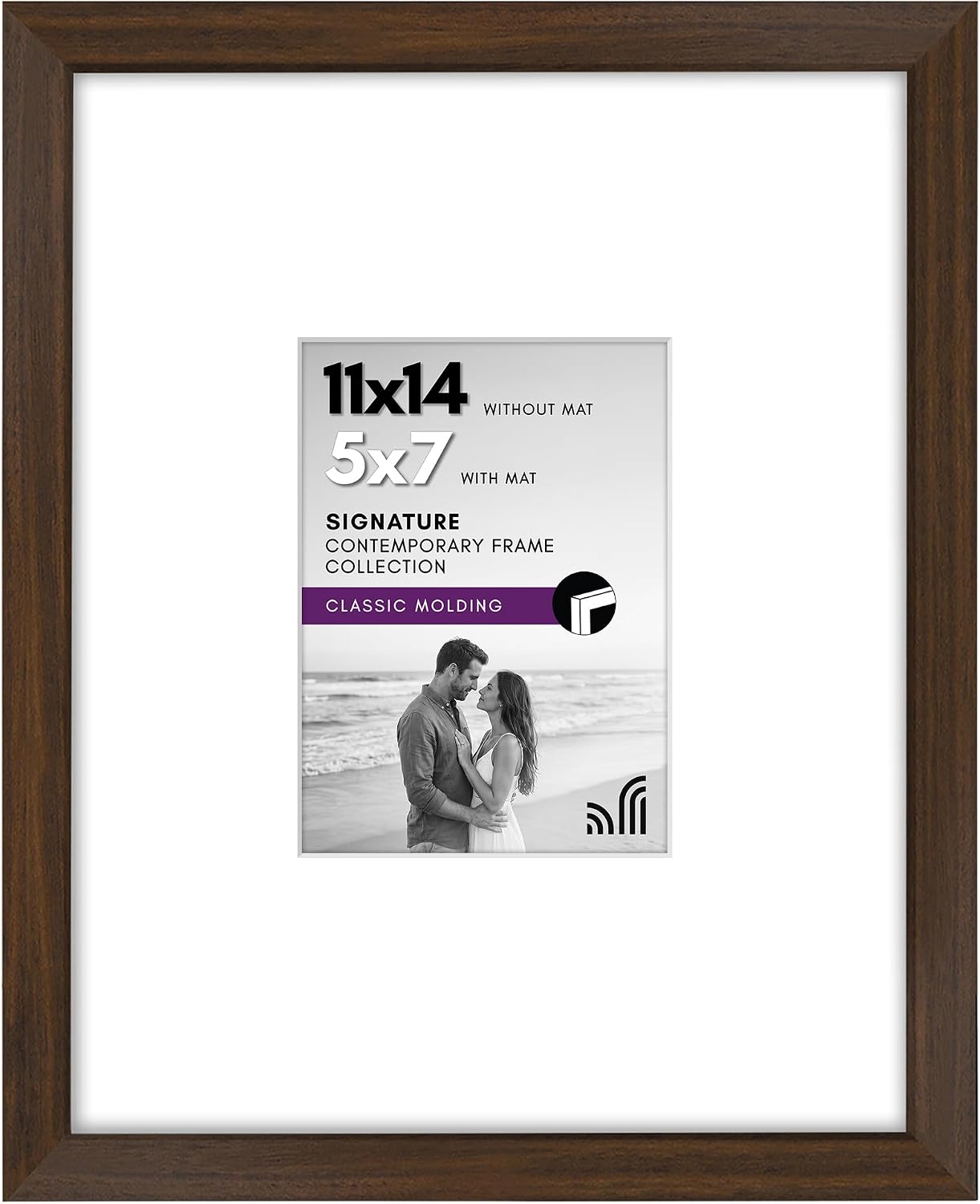 Americanflat 11x14 Picture Frame with Shatter-Resistant Glass - Use as 5x7 Frame with Mat or Display 11x14 Photo Without Mat - Signature Collection - Picture Frames for Wall Display - Walnut