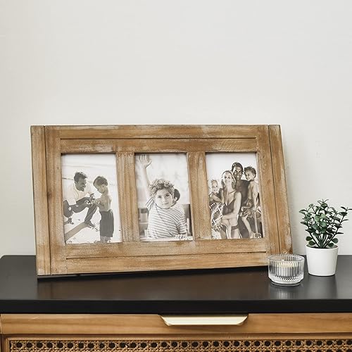 Miniatura 3 de Marco de fotos rústico de madera natural envejecida para colgar en la pared, marco de fotos de 3 aberturas de 4 x 6 pulgadas, idea de regalo de