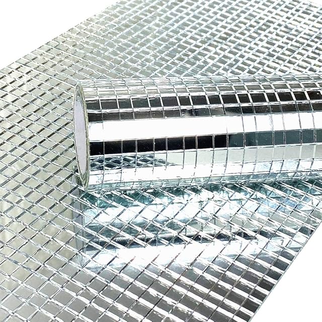 MESOAR 2400pcs Silver Mirror Mosaic Sticker DIY Self-Adhesive Craft Mirrors Mosaic Tiles Mini Square Glass Sticker,5mm by 5mm