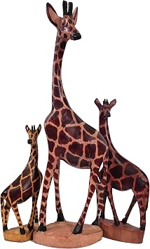 African Wood Tall Hand-Crafted Giraffe Statues Striking Designs and Sizes. Natures Graceful Beauty Engulfs Safari Home Decor All Occassions. Giraffe Pattern, 6" & 8" & 12" Set of 3