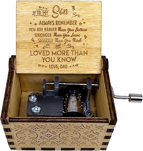 Miniatura 4 de Caja de música You are My Sunshine from Dad to Son, manivela clásica grabada, cajas musicales grabadas, regalos de recuerdo para hijo de papá para