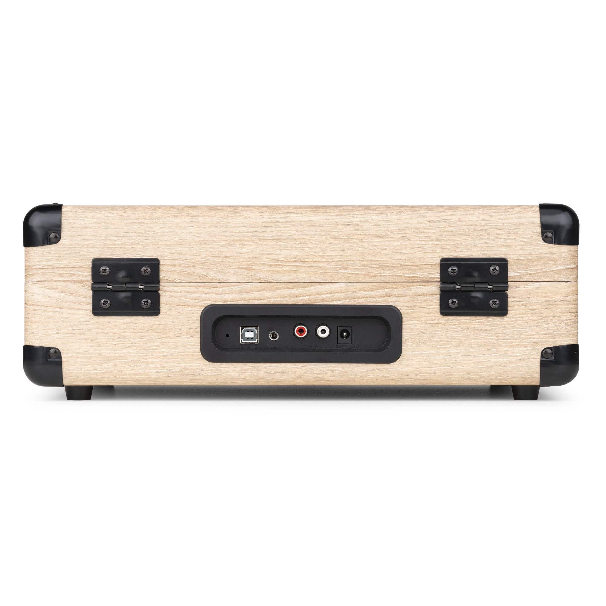 Audizio RP116LW - Giradischi in vinile con altoparlanti stereo integrati, ingresso e uscita Bluetooth, convertitore USB da vinile a MP3, tre velocità, design compatto e portatile, legno chiaro