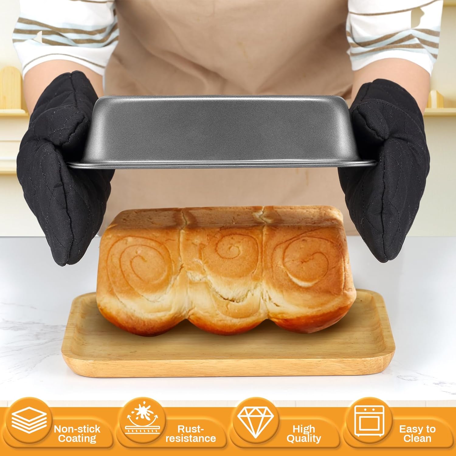 12PCS Nonstick Bakeware Set, Non-Toxic Carbon Steel Baking Pans Set with Wider Grip, Includes Roasting Pan, Cookie Sheet, Cake Pans, Muffin Pans, Cooling Rack, Oven Mitts, Easy Release - Image 8