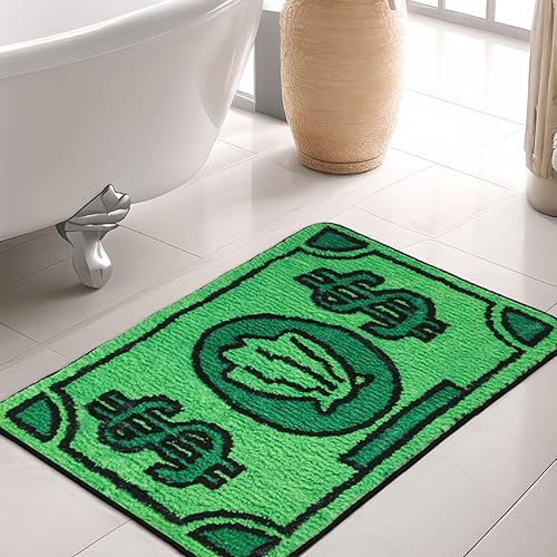 Miniatura 5 de PhuNkz Alfombra verde lavable de 2 x 6 pies para pasillo, cocina, baño, alfombra antideslizante para corredor, alfombra de área divertida de dólar,