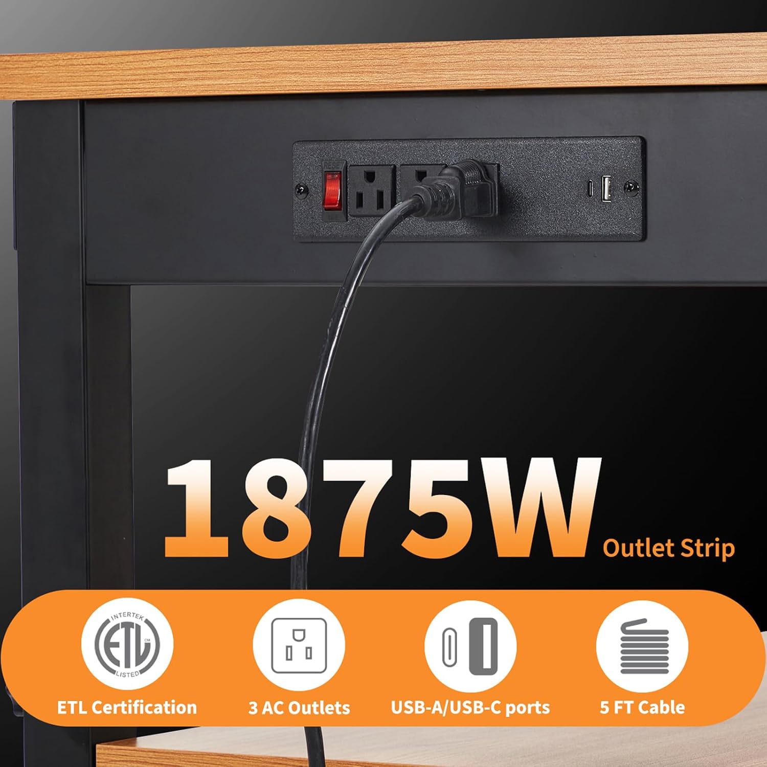 48" Work Bench, Adjustable Height Workbench with Storage Shelf, 48" x 24" Work Benches for Garage, 2500 LBS Tool Bench with Power Outlet for Workshop & Home