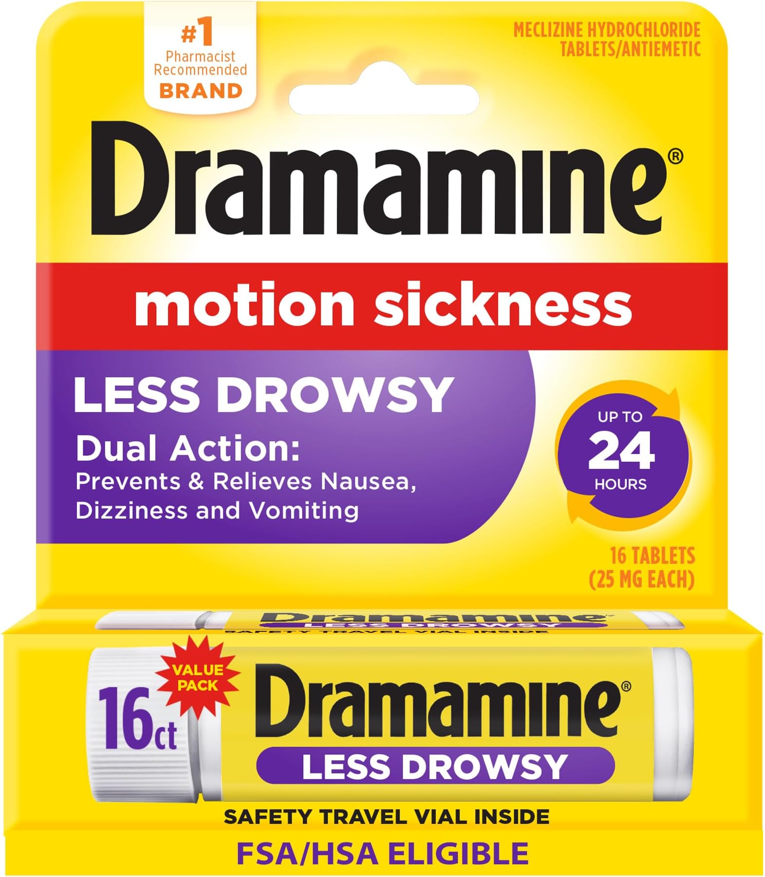 Dramamine Motion Sickness Relief - All Day Less Drowsy, 16 Count