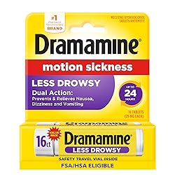 Dramamine Motion Sickness Less Drowsy, for Nausea Relief During Travel, 16 Count