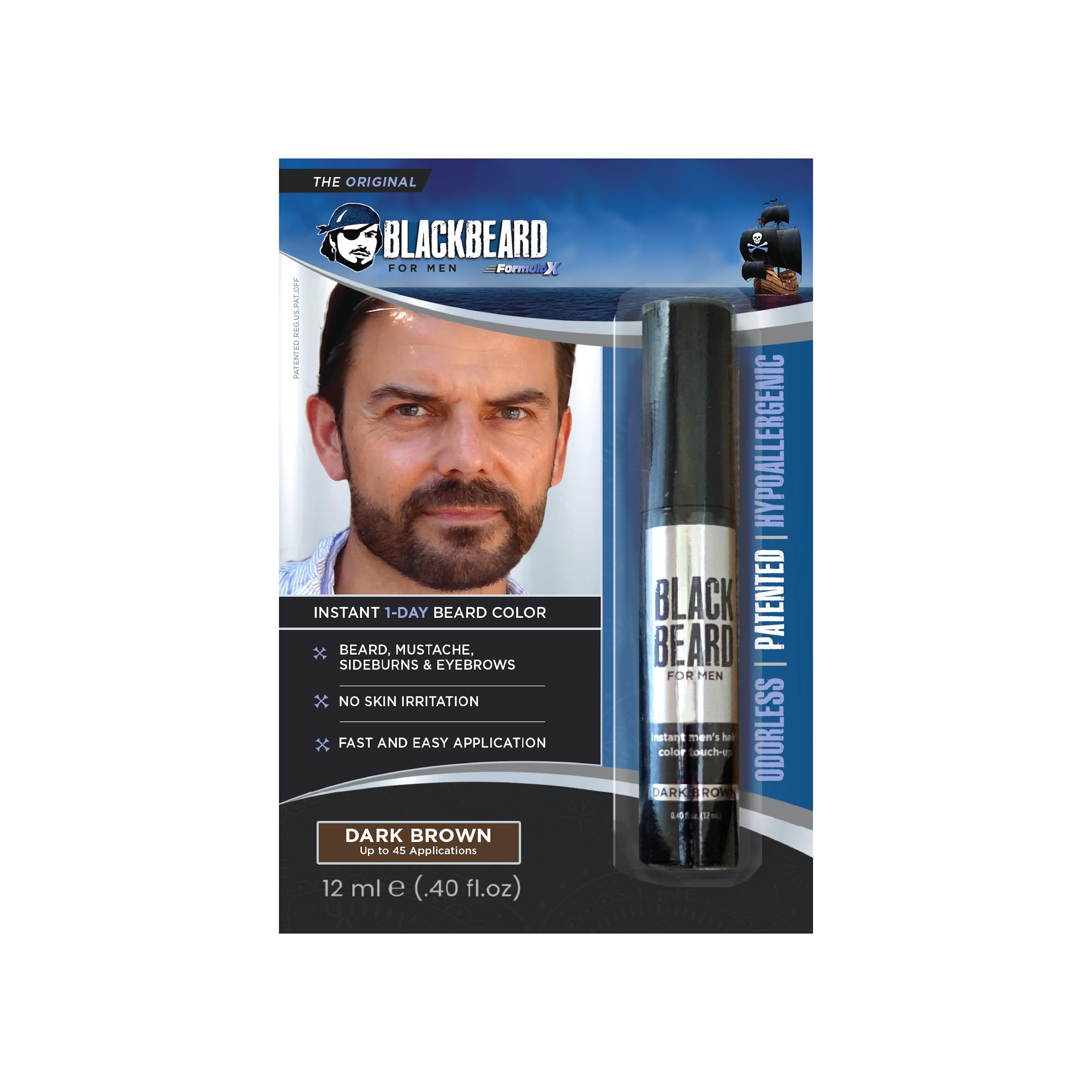 BLACKBEARD FOR MENInstant Beard Color – All Day Beard, Mustache, Eyebrow, and Sideburns Color – Temporary, Hypoallergenic Beard Dye Alternative – Up to 45 applications – Dark Brown, 1 Pack