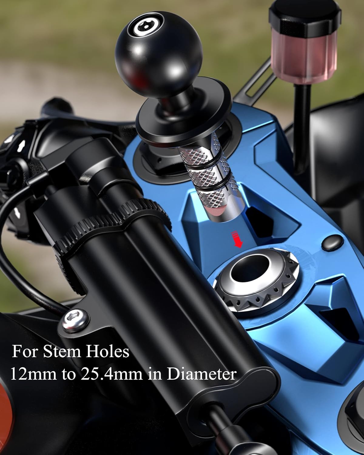 BRCOVAN Metal Motorcycle Fork Stem Mount Base with 1'' TPU Ball | for Stem Holes 12mm to 25.4mm in Diameter, Compatible with RAM Mounts B Size 1 Inch Ball Double Socket Arm