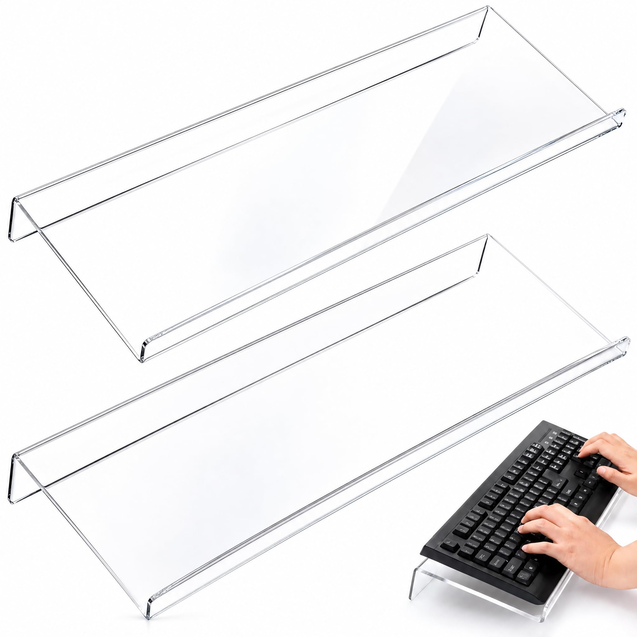 Eorbow 2 Pack Computer Tilted Keyboard Holder, Clear Acrylic Stand-PC Keyboard Stand, Universal Elevated Keyboard Tray for Easy Ergonomic Typing, Gaming, Working at Home and Office-image-12