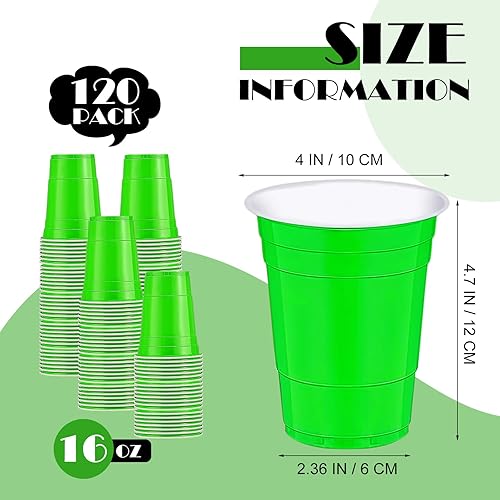 Miniatura 2 de 120 vasos de plástico verdes de 16 onzas de 16 onzas, tazas individuales verdes de plástico verde, vasos desechables de 16 onzas, tazas de fiesta