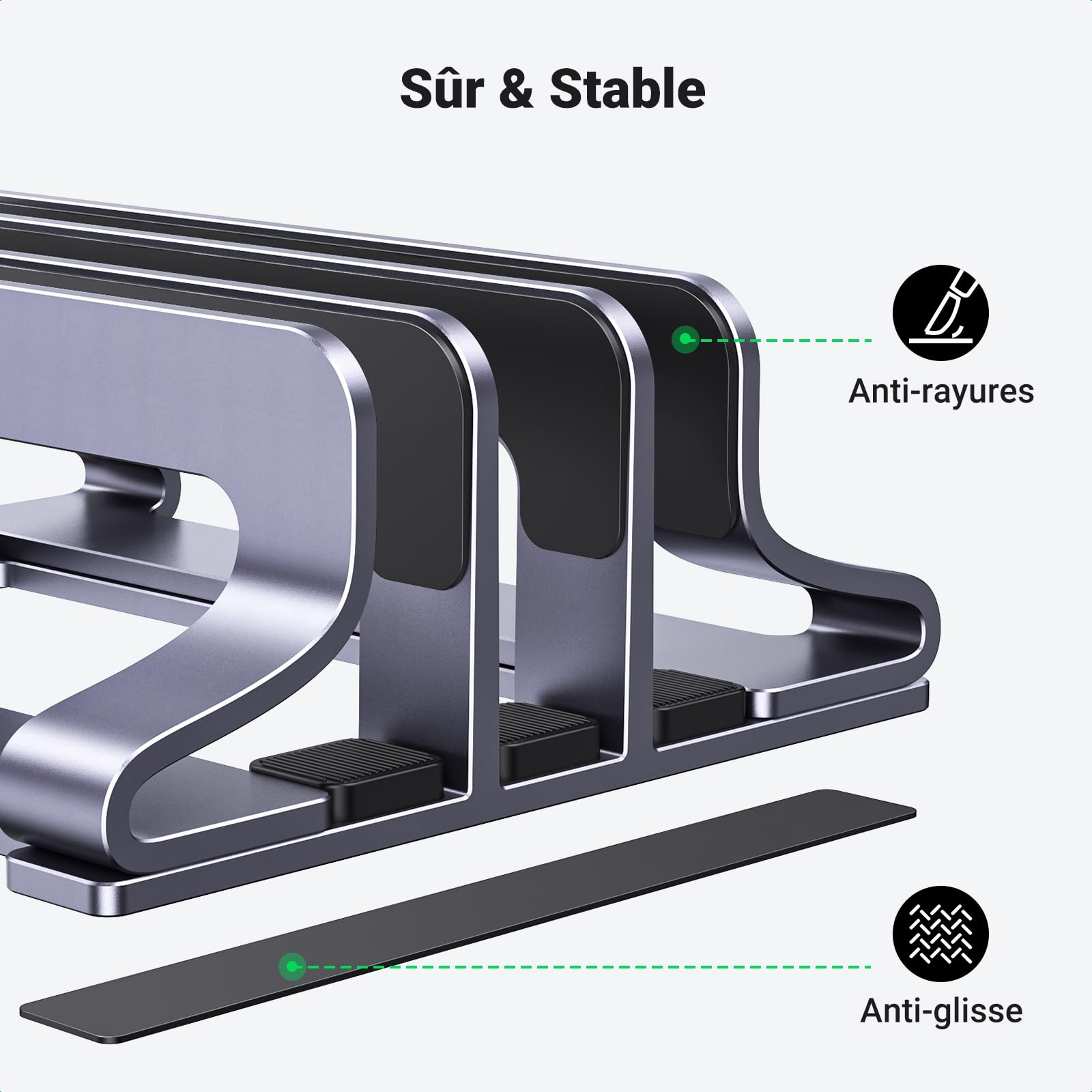 UGREEN 3 en 1 Support Ordinateur Portable Vertical Laptop Stand Triple Fente Porte Bureau Réglable Compatible MacBook Pro Air