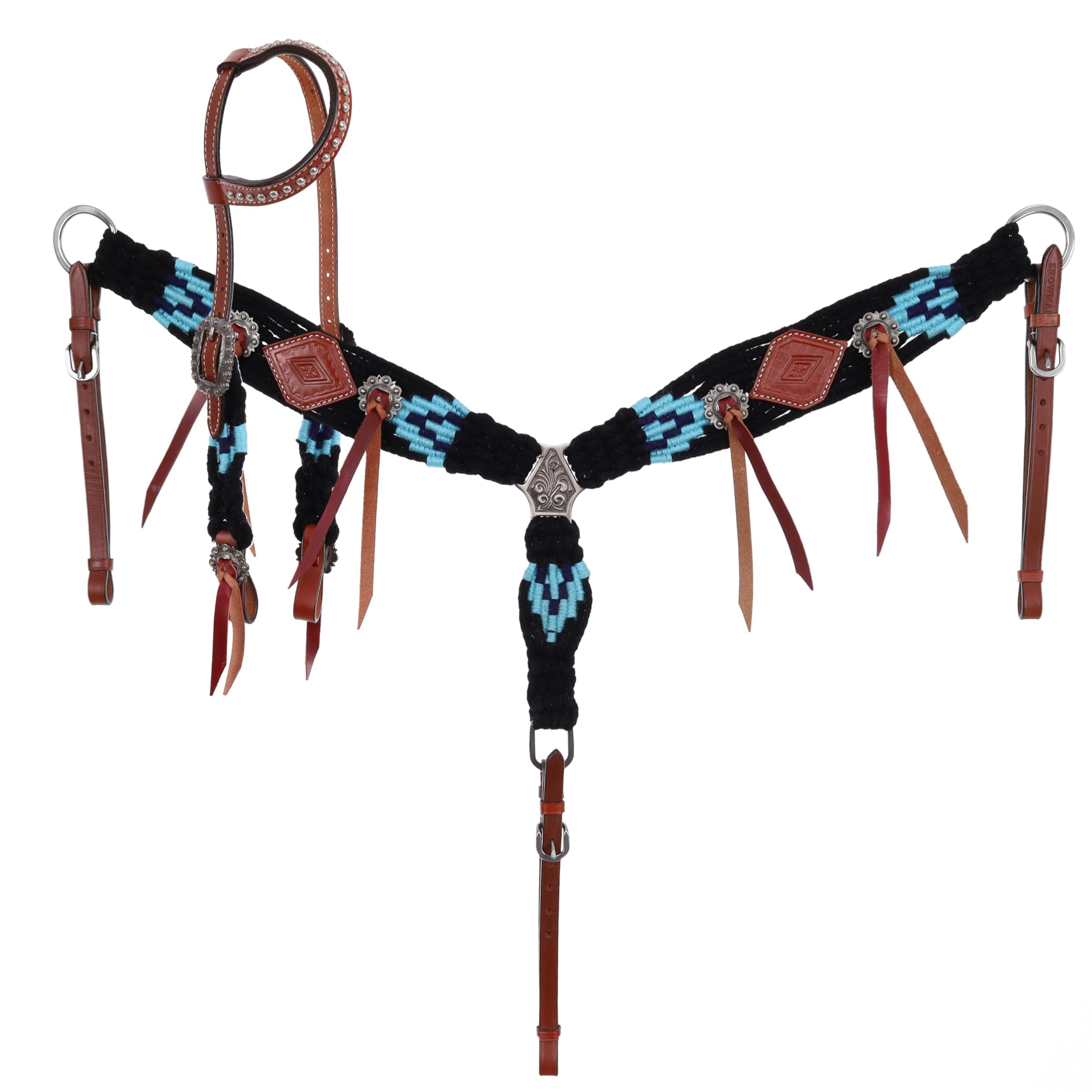 Showman Black & Blue Mohair Single Ear Headstall & Breast Collar Set