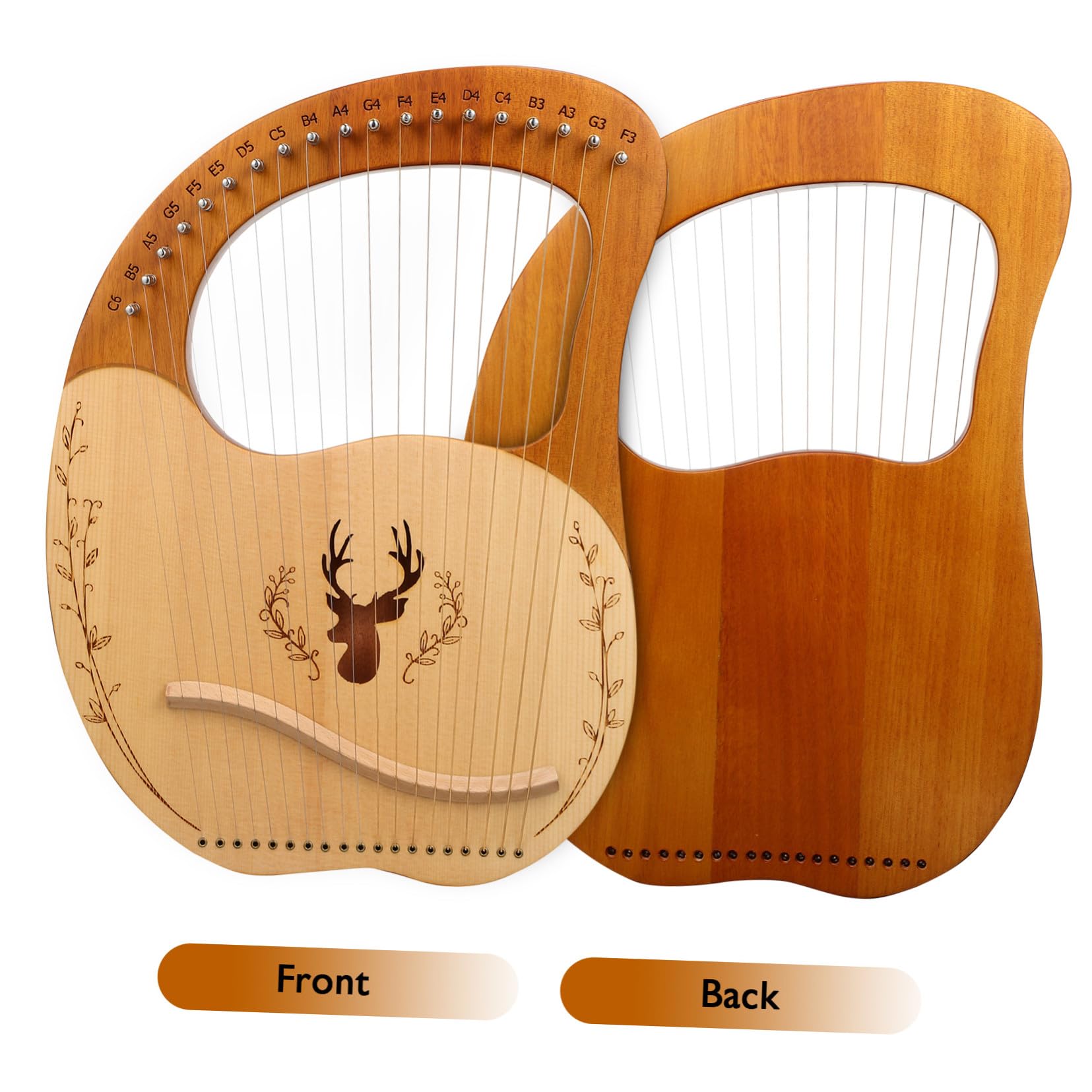 Homoyoyo Set di Arpa Lira in Legno con 19 Corde e Borsa Nera, Strumento Musicale per Principianti con Chiave di Accordatura e Design a Bordo Arrotondato