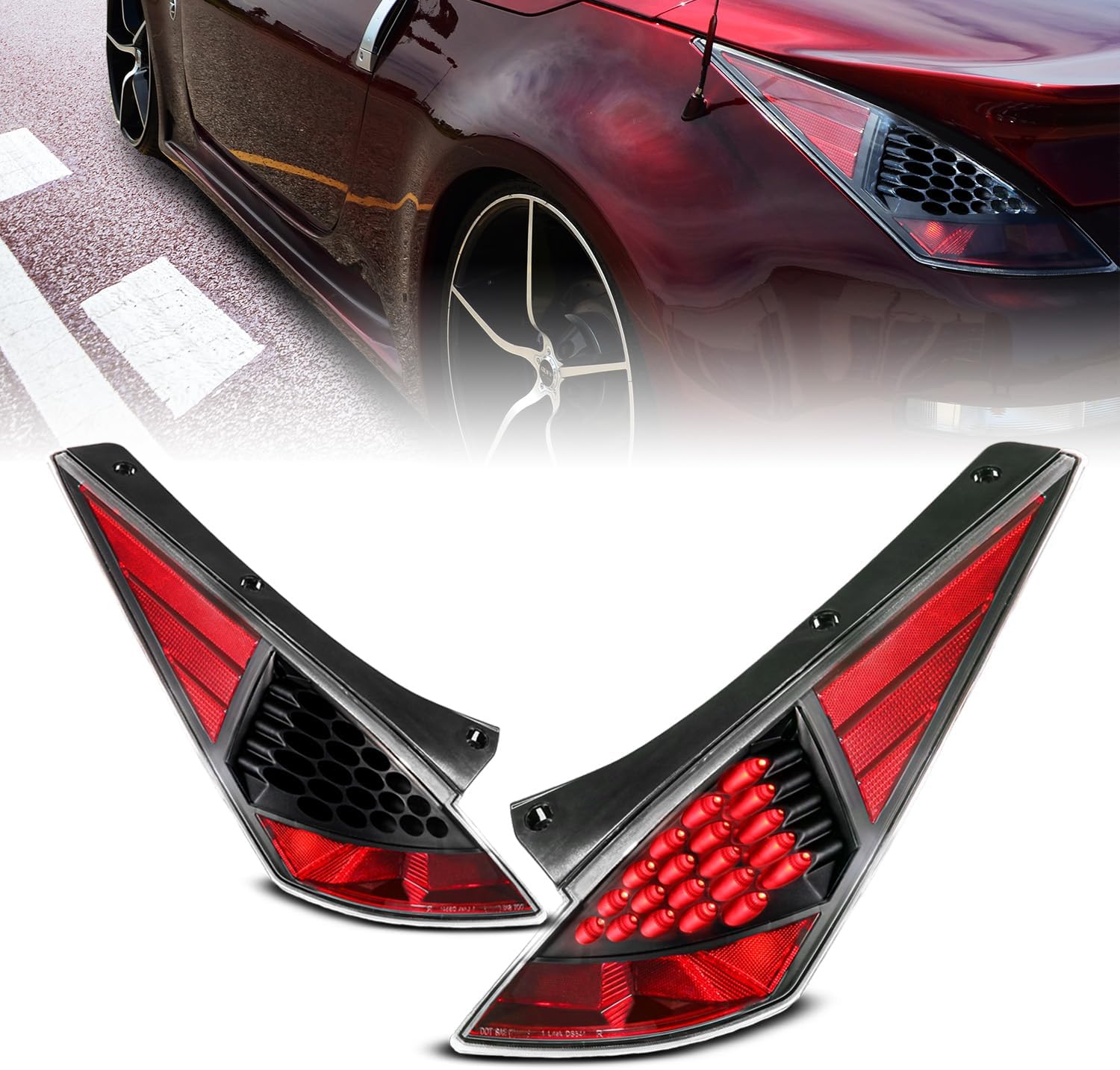 AmeriLite for 2003-2005 Nissan 350Z LED Black Replacement Tail Light Set - Passenger and Driver Side