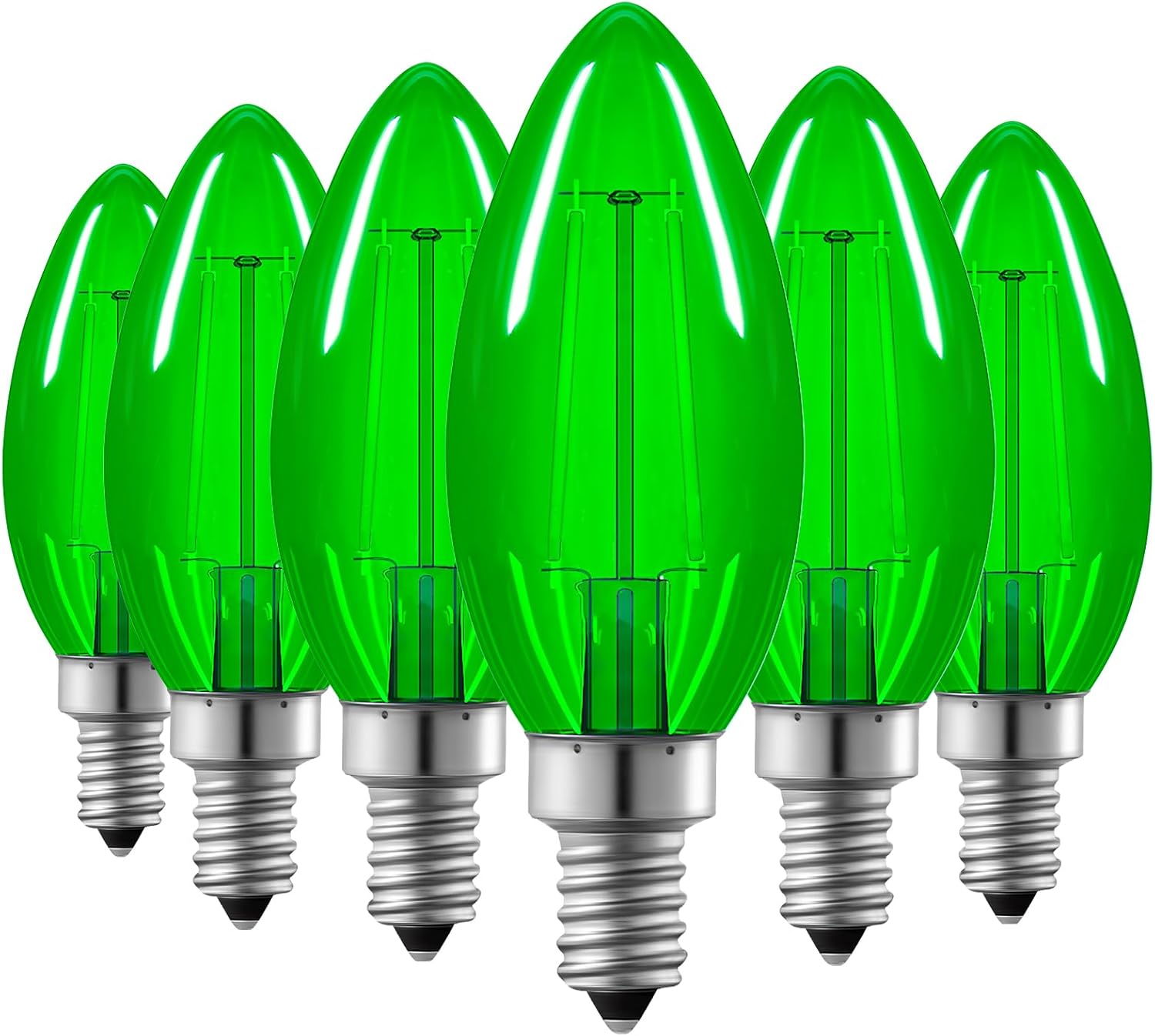 EDISHINE St. Patrick's Day/Easter C35 Green Dimmable LED Filament Light Bulbs, E12 Candelabra Bulbs, 60 Watt Equivalent, LED Chandelier Bulb, Vintage Candle Light Bulb, 6 Pack