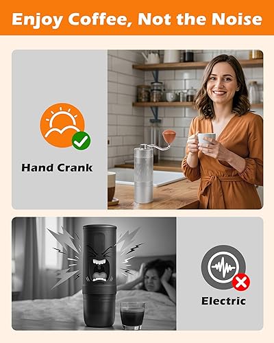 Miniatura 6 de Molinillo de café manual con rebabas de acero inoxidable, molinillo de mano de 0.78 oz de capacidad para expreso, con 55 ajustes ajustables y