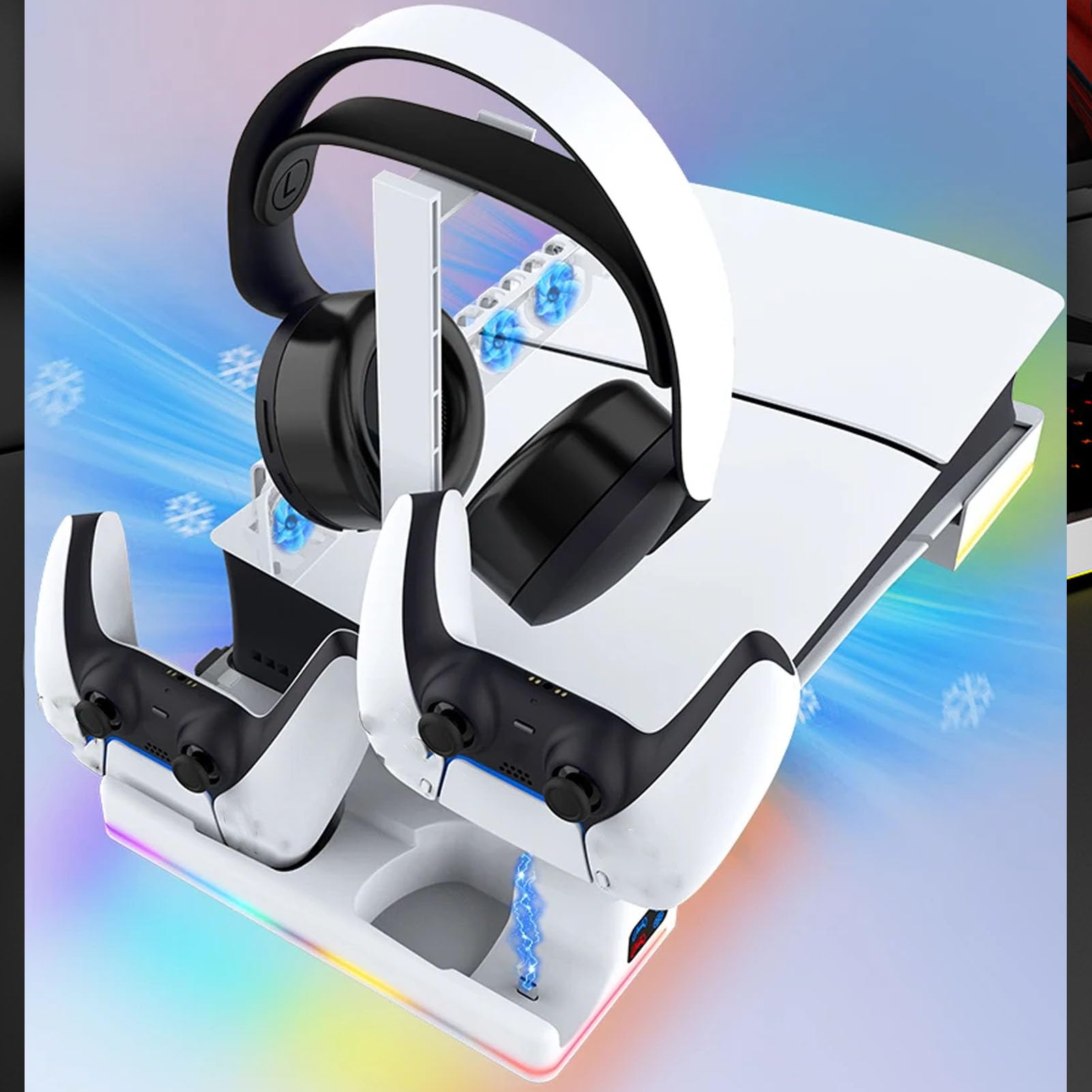 ASHATA Ventola RGB per Caricabatterie con Supporto di Raffreddamento Orizzontale per Slim | Turbo da 130000 Giri/min, Motore Brushless, Ricaricabile, Luce LED, Design Senza Fili per la Pulizia 'elettronica 'auto