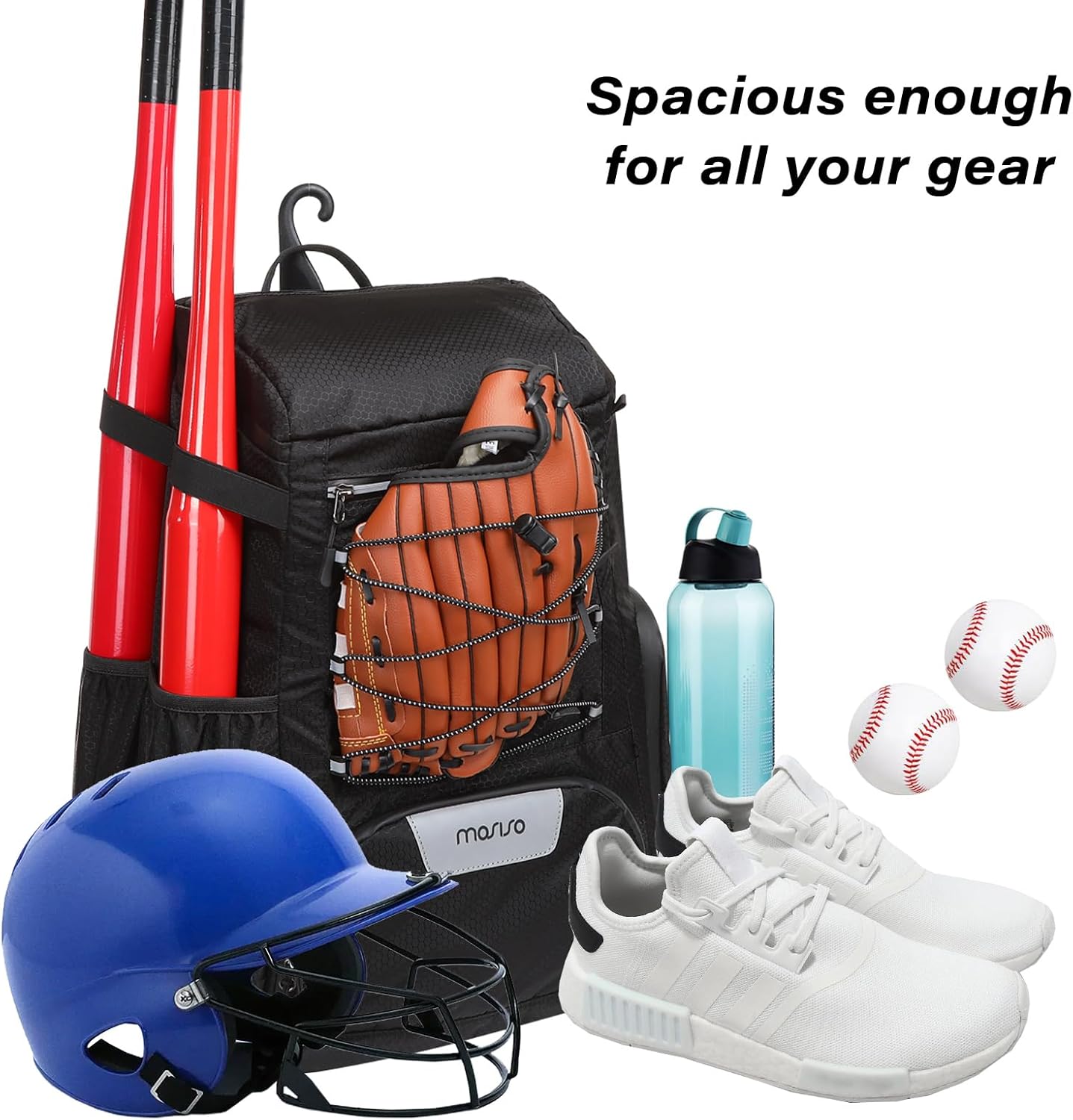 MOSISO Baseball Bat Bag, Large Capacity Baseball Backpack for Men Women, Lightweight Softball Equipment Backpack Catchers Gear Bag with Fence Hook & Shoe Compartment for Training Sports, Black